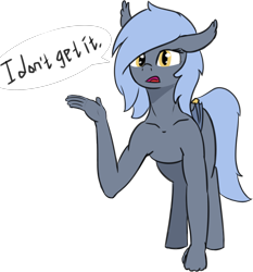 Size: 1806x1937 | Tagged: safe, artist:barhandar, imported from twibooru, oc, oc only, oc:panne, bat pony, semi-anthro, ear fluff, human shoulders, image, knuckle walking, looking at you, one ear down, png, raised arm, shitposting, simple background, solo, speech bubble, tail wrap, transparent background