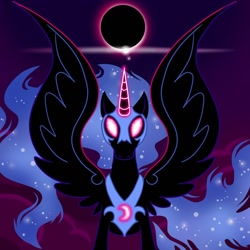 Size: 1080x1080 | Tagged: safe, artist:drag0nsheep, imported from derpibooru, nightmare moon, alicorn, pony, armor, eclipse, female, glowing, glowing eyes, mare, peytral, solo