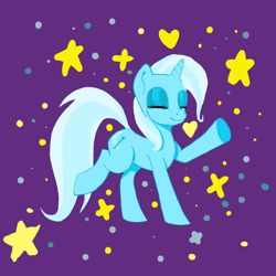 Size: 2048x2048 | Tagged: safe, artist:boneappleteeth, trixie, pony, unicorn, eyes closed, female, happy, horn, mare, pointing, purple background, simple background, solo