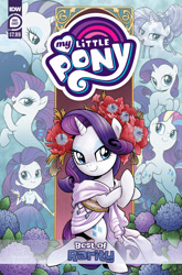 Size: 2063x3131 | Tagged: safe, artist:brendahickey, idw, imported from derpibooru, rarity, crystal pony, human, pony, seapony (g4), unicorn, series:best of my little pony, comic cover, crystal rarity, crystallized, cutie mark magic, female, filly, filly rarity, high res, my little pony logo, official, official comic, older, older rarity, seaponified, seapony rarity, species swap, younger