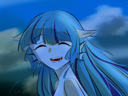 Size: 2160x1620 | Tagged: safe, artist:yue., imported from derpibooru, sonata dusk, anthro, human, siren, equestria girls, bust, eyes closed, fins, humanized, open mouth, open smile, portrait, smiling, solo