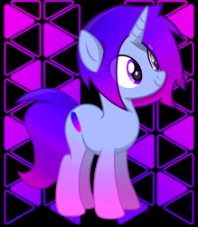 Size: 1400x1600 | Tagged: safe, artist:blacksmile, artist:equestrian_pony, imported from derpibooru, oc, oc only, oc:gradient, pony, unicorn, gradient, gradient hooves, gradient mane, gradient tail, neon, solo, tail