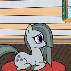 Size: 1800x1800 | Tagged: safe, artist:scandianon, imported from derpibooru, marble pie, earth pony, pony, female, indoors, lying down, mare, ponyloaf, prone, purple eyes, rosemaling, solo