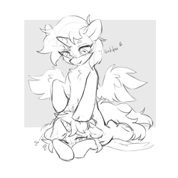 Size: 4632x4632 | Tagged: safe, artist:ls_skylight, imported from derpibooru, oc, alicorn, pegasus, pony, unicorn, any gender, any race, any species, between legs, blushing, commission, gotcha, sitting on, sitting on person, sitting on pony, sketch, ych example, ych sketch, your character here