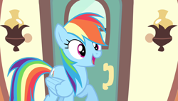 Size: 1266x720 | Tagged: safe, imported from derpibooru, screencap, rainbow dash, pony, equestria games (episode), friendship express, locomotive, solo, steam locomotive, train