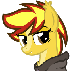 Size: 500x500 | Tagged: safe, artist:the smiling pony, imported from derpibooru, oc, oc only, oc:zeime, bat pony, pony, .svg available, clothes, hoodie, lidded eyes, looking at you, simple background, smiling, solo, svg, transparent background, vector