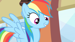 Size: 1266x720 | Tagged: safe, imported from derpibooru, screencap, rainbow dash, pony, equestria games (episode), friendship express, locomotive, solo, steam locomotive, train