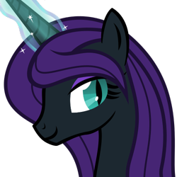 Size: 500x500 | Tagged: safe, artist:the smiling pony, imported from derpibooru, oc, oc only, oc:nyx, alicorn, pony, .svg available, bust, glowing, glowing horn, horn, lidded eyes, looking at you, simple background, slit pupils, smiling, solo, svg, transparent background, vector