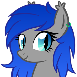 Size: 500x500 | Tagged: safe, artist:the smiling pony, imported from derpibooru, oc, oc only, oc:aquamarine midnights, bat pony, pony, .svg available, bust, ear piercing, earring, jewelry, looking at you, piercing, simple background, smiling, solo, svg, transparent background, vector