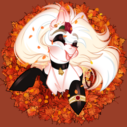 Size: 600x600 | Tagged: safe, artist:bananasplitedy, imported from derpibooru, oc, oc only, pony, advertisement, blushing, choker, clothes, commission, ear blush, flower, jewelry, latex, latex socks, leaf, leaves, makeup, open mouth, piercing, ring, rose, sketch, smiling, socks, solo, wind, ych example, ych result, ych sketch, your character here