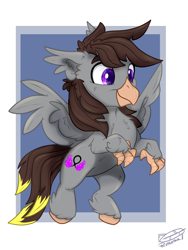 Size: 1200x1600 | Tagged: safe, artist:rutkotka, imported from derpibooru, oc, oc:luxor, classical hippogriff, hippogriff, commission, flying, smiling, ych result