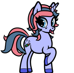Size: 691x679 | Tagged: safe, artist:scandianon, imported from derpibooru, oc, oc only, oc:fine wine, pony, unicorn, blue eyes, dock, female, hooves, horn, mare, open mouth, raised hoof, simple background, solo, tail, white background