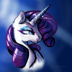 Size: 1280x1280 | Tagged: safe, artist:shakoba, imported from derpibooru, rarity, unicorn, beautiful, bust, cute, female, g4, instagram, light, mare, portrait, raribetes, side view, solo