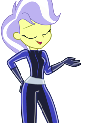 Size: 1280x1836 | Tagged: safe, imported from derpibooru, upper crust, human, equestria girls, base used, breasts, catsuit, latex, simple background, smiling, solo, totally spies, white background