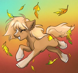 Size: 2700x2511 | Tagged: safe, artist:opalacorn, imported from derpibooru, earth pony, pony, blaze (coat marking), coat markings, commission, facial markings, falling leaves, female, grin, leaves, mare, ponified, running, sergeant reckless, smiling, solo, ych result