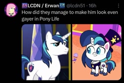 Size: 711x477 | Tagged: safe, imported from derpibooru, screencap, shining armor, pony, unicorn, my little pony: pony life, spoiler:pony life s02e20, little miss fortune, male, meta, size difference, solo, stallion, x (platform)