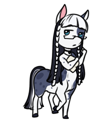 Size: 601x703 | Tagged: safe, artist:blackblood-queen, imported from derpibooru, oc, oc only, oc:clarabelle meadow, anthro, centaur, anthro centaur, anthro oc, centaurified, chibi, choker, clothes, commission, digital art, female, glasses, mare, muscles, shirt, simple background, solo, species swap, transparent background