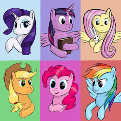 Size: 1920x1920 | Tagged: safe, imported from derpibooru, applejack, fluttershy, pinkie pie, rainbow dash, rarity, twilight sparkle, bust, mane six, portrait