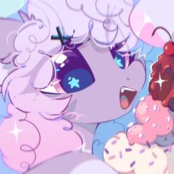 Size: 1600x1600 | Tagged: safe, artist:mirtash, imported from derpibooru, oc, oc only, pony, bust, commission, food, ice cream, open mouth, portrait, solo, sparkles, starry eyes, wingding eyes