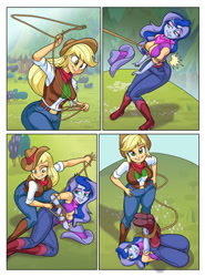 Size: 769x1040 | Tagged: safe, artist:art-2u, imported from derpibooru, applejack, princess luna, human, bondage, hogtied, lasso, rope