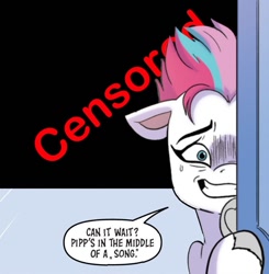 Size: 745x760 | Tagged: safe, artist:amymebberson, edit, idw, imported from derpibooru, zipp storm, pegasus, pony, spoiler:comic, spoiler:g5comic, spoiler:g5comic16, censored, dialogue, female, g5, mare, speech bubble