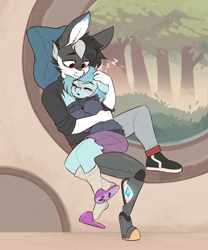Size: 2202x2650 | Tagged: safe, artist:rexyseven, imported from derpibooru, oc, oc only, oc:whispy slippers, anthro, plantigrade anthro, amputee, cute, pillow, prosthetic leg, prosthetic limb, prosthetics, sleeping, tree