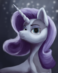 Size: 1280x1600 | Tagged: safe, artist:calebpedigo, imported from derpibooru, rarity, pony, unicorn, bust, female, lidded eyes, looking at you, mare, smiling, smiling at you, solo