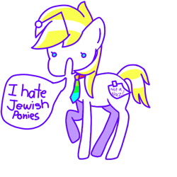 Size: 680x680 | Tagged: safe, artist:aryannerapesmewithherfutacockeverynight, oc, oc:aryanne, earth pony, pony, antisemitism, aria property cinematic universe, nazi, necktie, open mouth, pride flag, racism, raised leg, reddit, simple background, skinny, speech bubble, white background