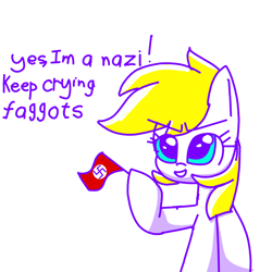 Size: 2048x2048 | Tagged: safe, artist:aryannerapesmewithherfutacockeverynight, edit, editor:strifesnout, oc, oc:aryanne, earth pony, pony, female, flag, hoof hold, looking up, mare, nazi, solo