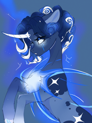 Size: 1600x2133 | Tagged: artist needed, source needed, safe, imported from derpibooru, oc, oc:星烛, pony, unicorn, chest fluff, coat markings, colored, concave belly, constellation, curved horn, ethereal mane, eyebrows, eyelashes, gradient hooves, hooves, horn, leg fluff, lighting, long mane, looking down, rearing, side view, sketch, slim, solo, starry mane, sternocleidomastoid, teeth, thin, unicorn oc, white eyes