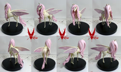Size: 2021x1200 | Tagged: safe, artist:viistar, imported from derpibooru, fluttershy, flutter pony, pony, concave belly, craft, female, insect wings, long mane, mare, photo, quadrupedal, race swap, raised hoof, sculpture, solo, standing, style emulation, the last unicorn, thin legs, turnaround, wings