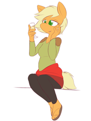 Size: 2700x3600 | Tagged: safe, artist:dshou, imported from derpibooru, oc, oc:sparkling cider, anthro, plantigrade anthro, alcohol, champagne, champagne glass, female, high res, looking at something, mare, open mouth, sandals, simple background, sitting, solo, ultimare universe, white background, wine