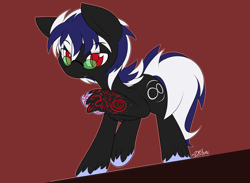 Size: 3900x2850 | Tagged: safe, artist:dshou, imported from derpibooru, oc, oc only, oc:infinite scratch, earth pony, pony, black coat, bodypaint, earth pony oc, glasses, high res, looking at you, pince-nez, red eyes, simple background, solo, standing on two hooves, unshorn fetlocks