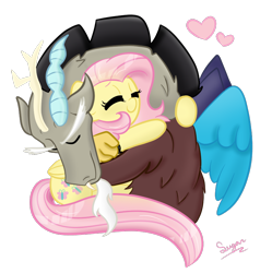 Size: 764x801 | Tagged: safe, artist:sugarcloud12, imported from derpibooru, discord, fluttershy, pony, discoshy, eyes closed, female, hug, male, shipping, simple background, smiling, straight, transparent background