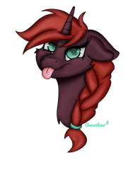 Size: 1620x2160 | Tagged: safe, artist:ohneechan, imported from derpibooru, oc, oc only, oc:rusty wrenches, unicorn, braid, hairband, horn, profile picture, simple background, smiling, tongue out, transparent background, unicorn oc