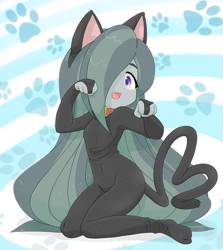 Size: 3065x3433 | Tagged: safe, artist:batipin, imported from derpibooru, marble pie, cat, human, equestria girls, cat ears, cat tail, catgirl, catsuit, collar, cute, equestria girls-ified, hair over one eye, marblebetes, open mouth, tail