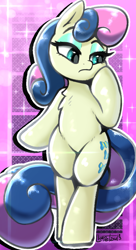 Size: 584x1070 | Tagged: safe, artist:llametsul, imported from derpibooru, bon bon, sweetie drops, earth pony, pony, adorabon, bipedal, colored, cute, eyeshadow, female, looking away, makeup, mare, solo, standing