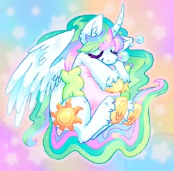 Size: 2048x2009 | Tagged: safe, artist:ibbledribble, imported from derpibooru, princess celestia, alicorn, pony, bubble, curved horn, eyeshadow, horn, makeup, pillow, sleeping, solo, unshorn fetlocks