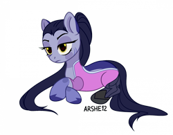 Size: 1920x1497 | Tagged: safe, artist:arshe12, imported from derpibooru, earth pony, pony, armor, bodysuit, boots, clothes, female, lying down, mare, markings, overalls, overwatch, prone, shoes, simple background, solo, transparent background, unshorn fetlocks, widowmaker