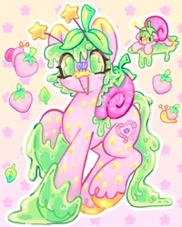 Size: 1440x1800 | Tagged: safe, artist:ibbledribble, imported from derpibooru, oc, oc only, oc:slime berry, original species, pony, snail, snail pony, food, solo, strawberry