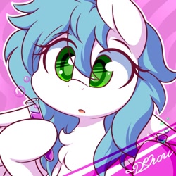 Size: 500x500 | Tagged: safe, artist:dshou, imported from derpibooru, oc, oc only, oc:bright heart, pegasus, pony, bust, chest fluff, hoof hold, looking at something, open mouth, portrait, solo, spread wings, test tube, wings