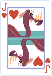 Size: 2000x2936 | Tagged: safe, artist:parclytaxel, imported from derpibooru, tri-horned bunyip, series:parcly's pony pattern playing cards, female, jack of hearts, lineless, playing card, rotational symmetry, solo, vector, water
