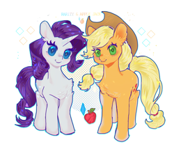 Size: 1500x1267 | Tagged: safe, artist:mirululu, imported from derpibooru, applejack, rarity, earth pony, pony, unicorn, duo, female, lesbian, mare, rarijack, shipping, simple background, white background