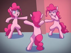 Size: 1407x1051 | Tagged: safe, artist:anticular, imported from derpibooru, pinkie pie, earth pony, pony, 60s spider-man, angry, clone, meme, multeity, pinkie clone, ponified meme, trio