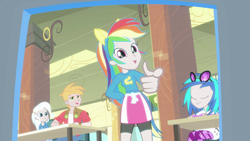 Size: 3840x2160 | Tagged: safe, color edit, edit, edited screencap, imported from derpibooru, screencap, big macintosh, dj pon-3, rainbow dash, trixie, vinyl scratch, human, equestria girls, equestria girls (movie), colored, fake ears, female, helping twilight win the crown, human coloration, male, pointing at you, skin color edit, wondercolts uniform