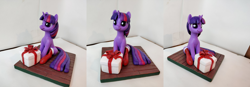 Size: 5500x1920 | Tagged: safe, artist:neo glin, imported from derpibooru, twilight sparkle, pony, unicorn, christmas, clothes, craft, female, figurine, holiday, mare, photo, sculpture, smiling, socks, solo