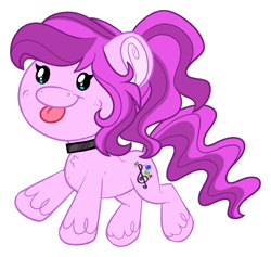 Size: 2236x2117 | Tagged: safe, imported from derpibooru, oc, oc only, oc:violet ray, earth pony, pony, chibi, choker, full body, ponytail, simple background, solo, tongue out, white background
