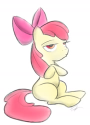 Size: 1205x1672 | Tagged: safe, artist:taps, imported from derpibooru, apple bloom, earth pony, pony, crossed hooves, female, filly, foal, simple background, sitting, solo, white background