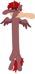 Size: 878x1848 | Tagged: safe, alternate version, artist:gicme, artist:hardrock, imported from derpibooru, oc, oc:hardy, alicorn, pony, :3, collaboration, hand, hanging, holding a pony, holding hands, long pony, looking at you, male, simple background, spread wings, stallion, take that, take this, white background, wings