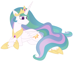 Size: 984x813 | Tagged: safe, artist:enigmadoodles, imported from derpibooru, princess celestia, alicorn, pony, crossed hooves, cutie mark, female, jewelry, lying down, mare, peytral, prone, regalia, simple background, solo, tiara, white background